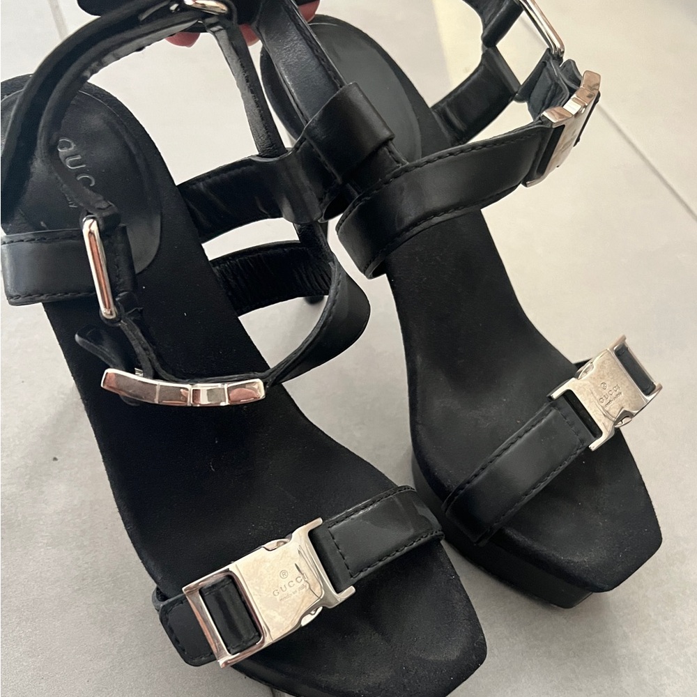 Gucci Black Platform Heels with Silver Buckles size 37 (7 to 7.5 US) - Picture 7 of 11